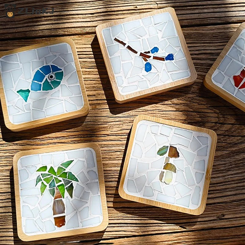 ▶Handmade DIY Mosaic Cup Mat Bottom Bamboo Pad Early Education Free Creation Handicraft Toys Craft Easy Making Birthday Gift Zpaxo