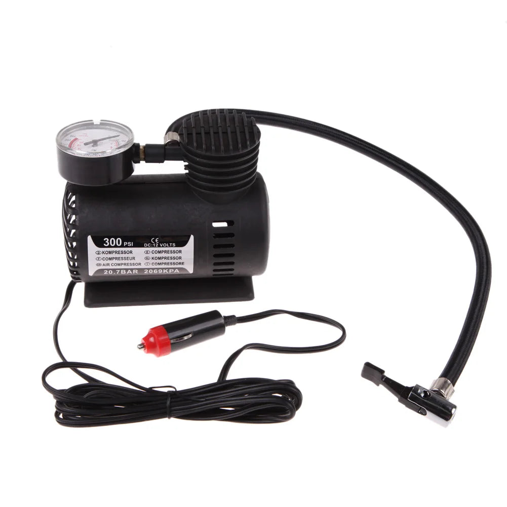 12V Smart Tire Pump with Pressure Gauge Electric Air Pump Car Electric Tire Inflator for Moto Bike Car Tyre Zpaxo Black