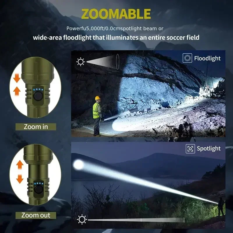 Flashlight Lighter Power Bank Rechargeable Zoomable 5 Mode Bright Zpaxo