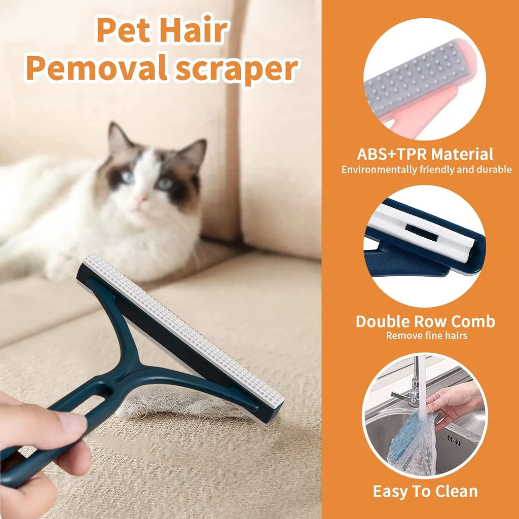 2-in-1 Pet Hair Remover Scraper & Brush – No Refills Needed