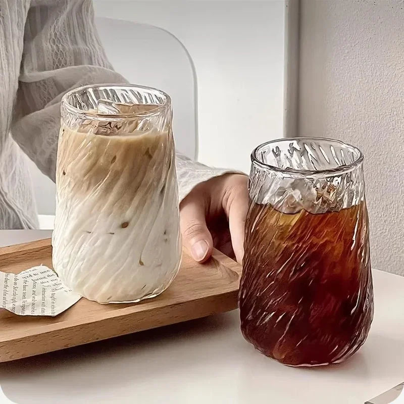 400ML Coffee Mug Glassware Stripe Glass Cup Ice Mug Transparent Glass Tea Cup Drinkware Juice Milk Mocha Cups Kitchen Supplies L Zpaxo
