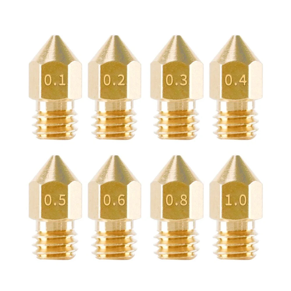 8-Pack Brass 3D Printer Nozzles 0.1–1.0mm M6 FDM Set