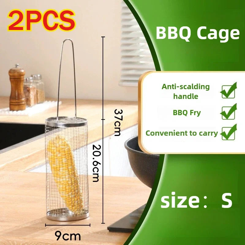 Rolling Barbecue Net Parts for Barbecue Gas Barbecue Accessories Basket Portable BBQ Grill Cage Accessories for Meat Vegetable Zpaxo 2PCS-S