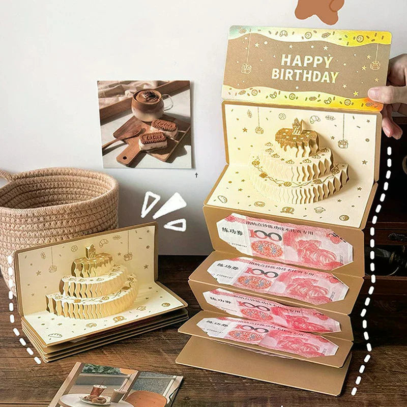 3D Birthday Red Envelope Greeting Card, Foldable, Multi-card Slot, Three-dimensional Birthday Red Envelope, Greeting Card Zpaxo
