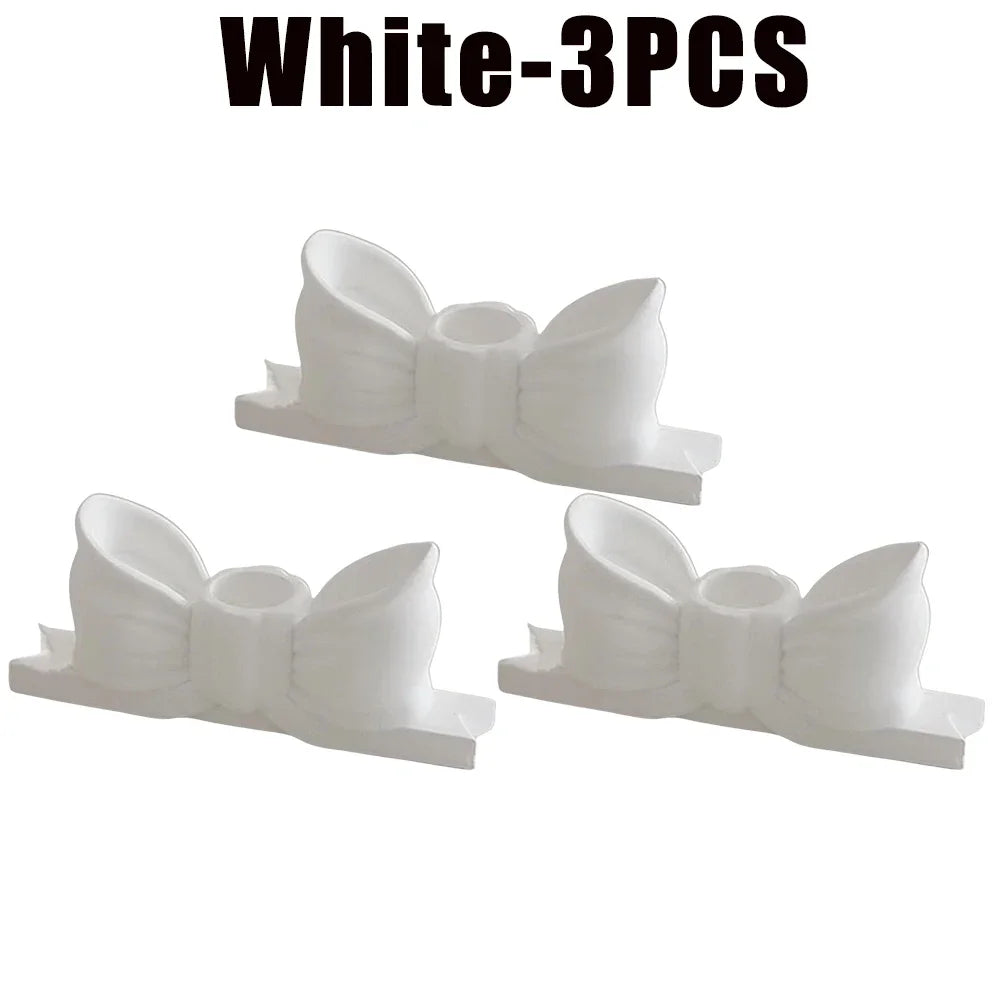 Gypsum Bow Candle Holder Long Candlestick Wedding Birthday Party Home Zpaxo White-3PCS