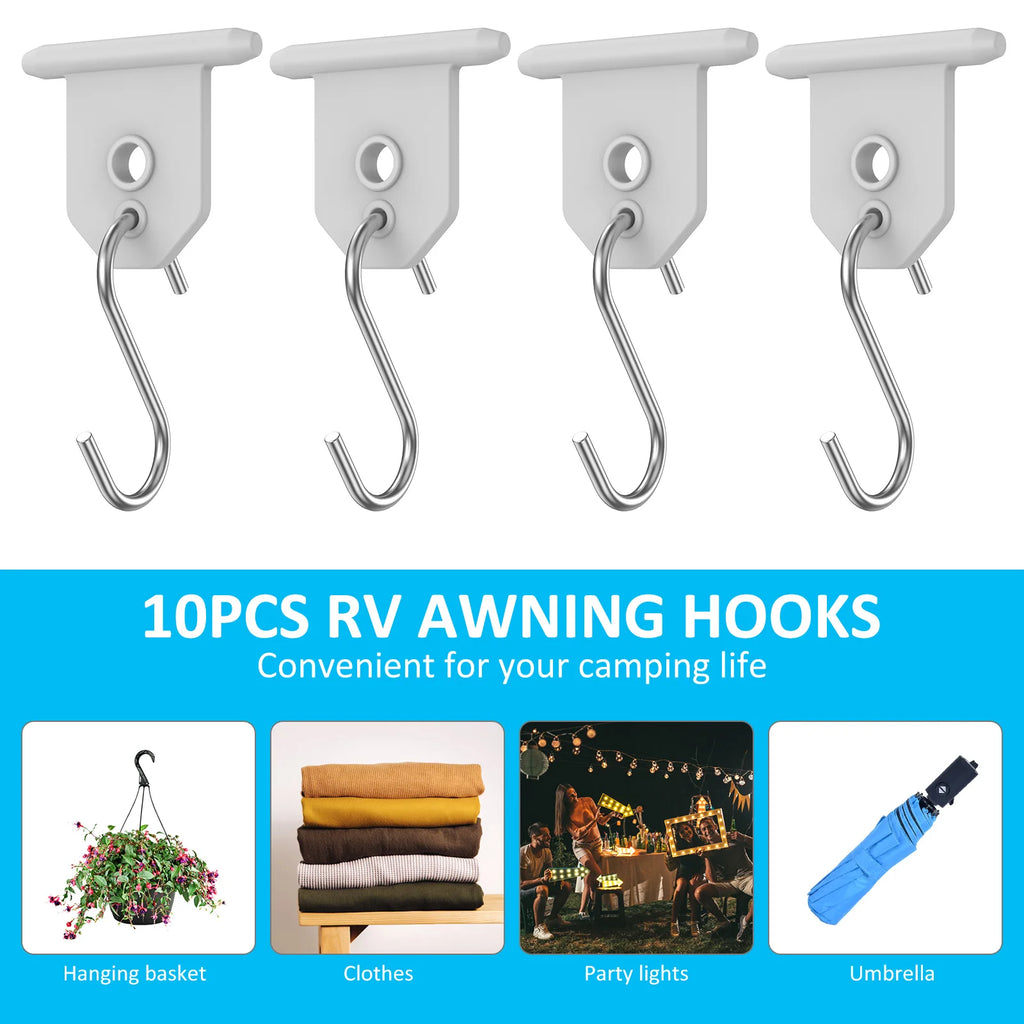 10Pcs Sturdy Awning Hooks for RV S Shaped Camping Awning Hooks Metal Party Light Hangers Hats Outdoor Camper Hanging Accessories Zpaxo