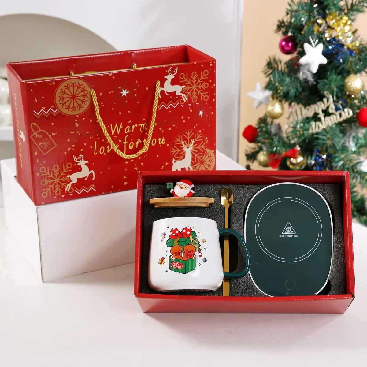 Christmas Gifts Wooden Lid 55 Merry Santa Claus Pattern Ceramic Mug