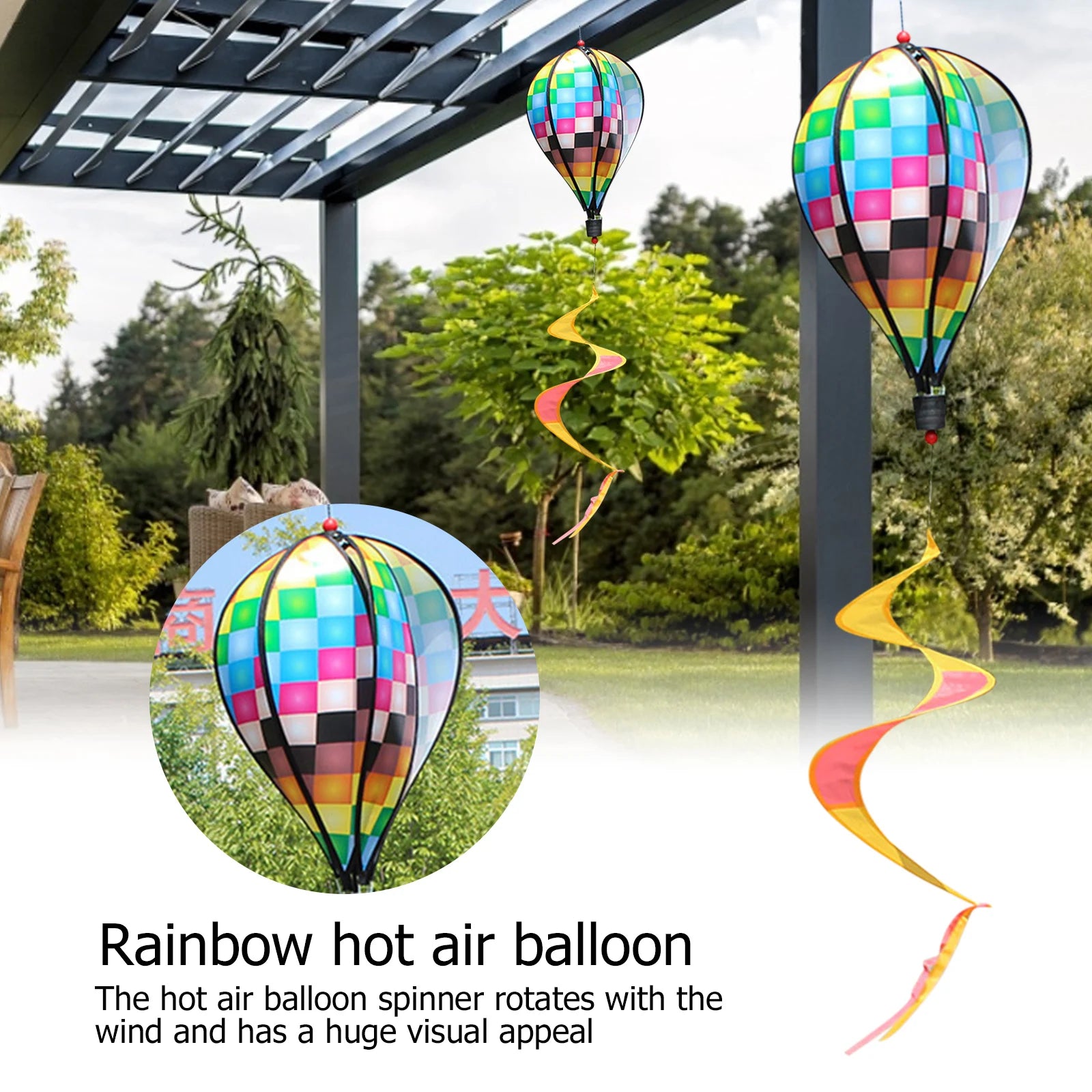 Air Balloon Wind Spinner Rainbow Hanging Twister Outdoor Windmill