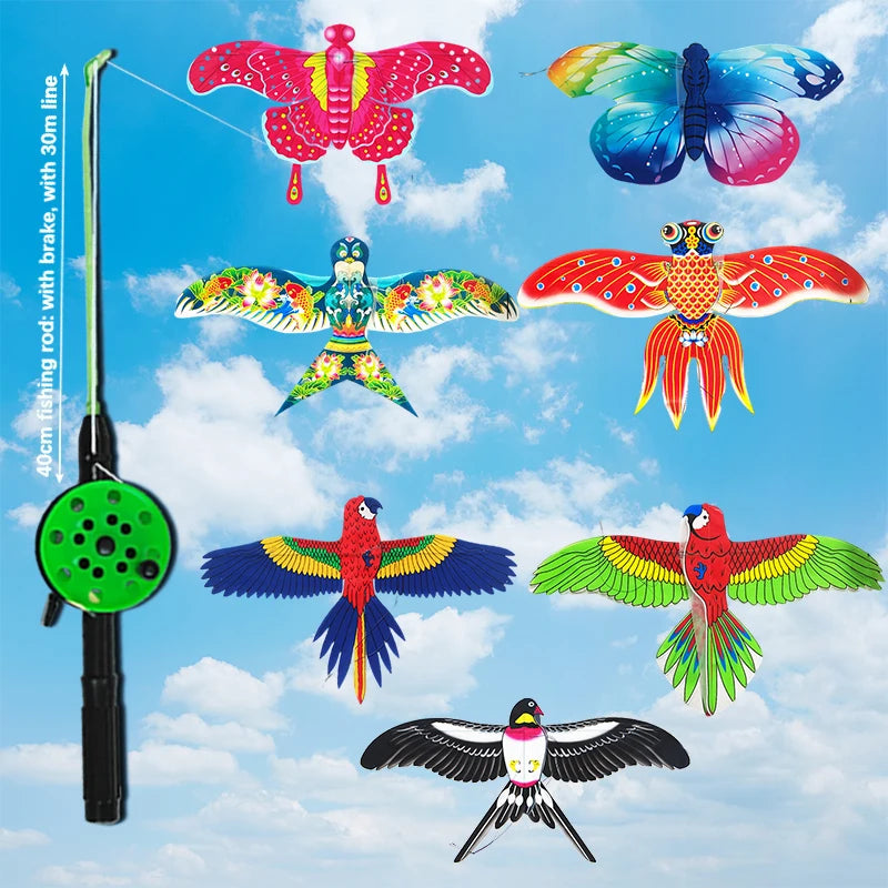 Children Mini Plastic Kite Cartoon Butterfly Parrot Swallows Eagle