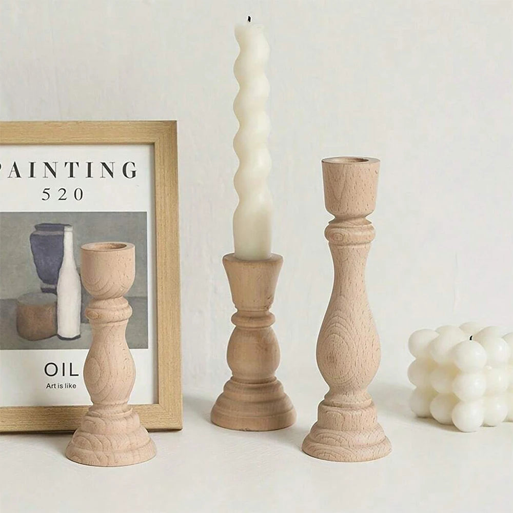 Wooden Candlesticks Unfinished Wood Candle Holder Pillar Taper Candle Stands for Wedding Party Birthday Home Table Decoration Zpaxo