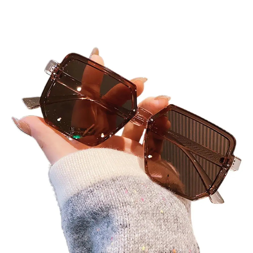 Oversized Square Rimless Sunglasses UV400 Unisex Vintage Shades Fashion Sunglasses Zpaxo Tea
