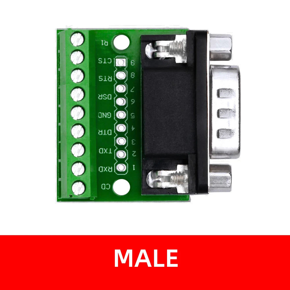 9pin Solderless Connectors DB9 RS232 Serial to Terminal Female Male Adapter Connector Breakout Board Zpaxo Male