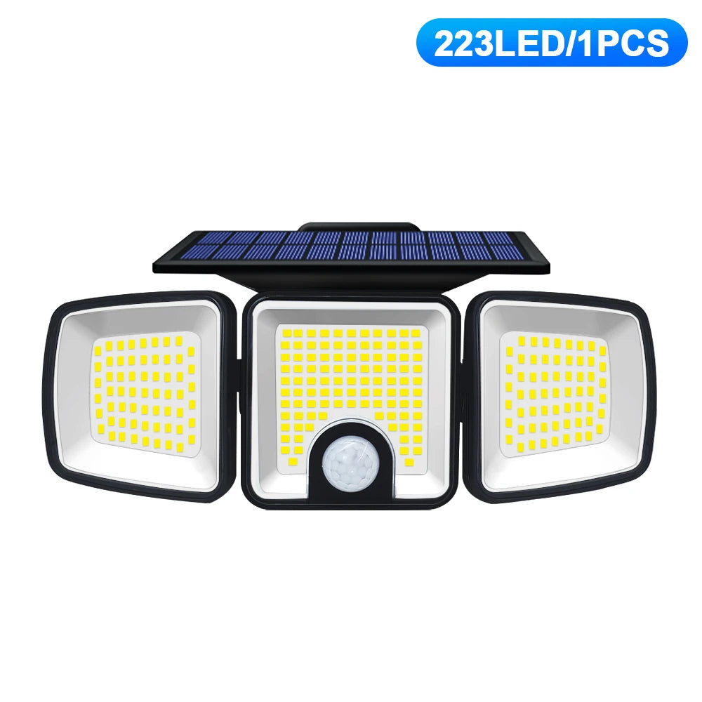 Solar Lights Outdoor 3 Heads Motion Sensor 286/236LED Security Flood Lights Waterproof 3 Modes Wall Lamp for Garden Patio Yard Zpaxo 223LED-1PC