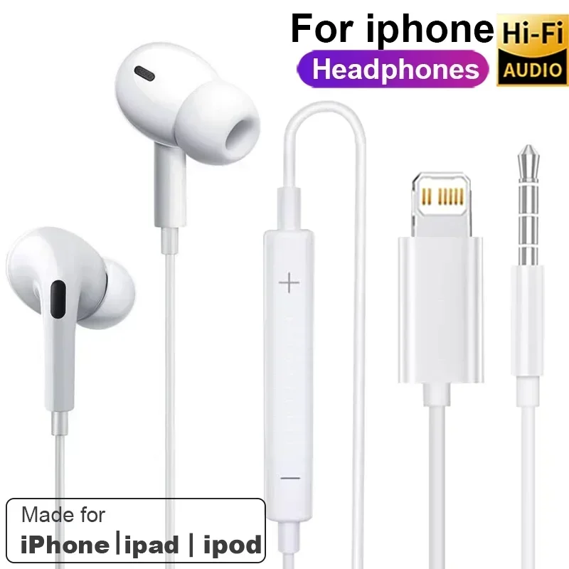 Earphones Apple Iphone 14 Max Lightning Headphones 13 12 11 Mini X XS