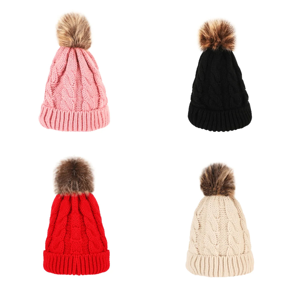 Cable Knit Pom-Pom Beanie – Unisex Winter Hat | Parent-Child Set
