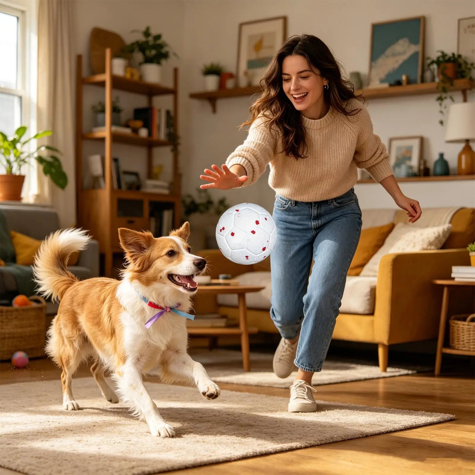 Pet Toy Dog Ball Elastic Interactive Teeth Cleaning Chewers Toy Soccer Ball For Living Room Balcony Yard Garden Camping Travel Zpaxo