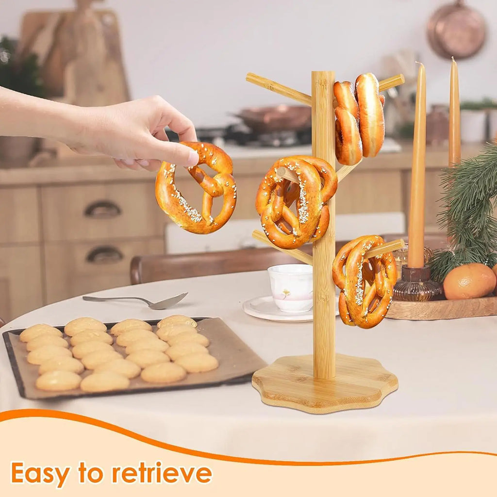 Wooden Pretzel Holder Stand Tree Shape Pretzel Display Holder Desktop Sausage Stand Kitchen Stands for Sausage Decoration Zpaxo