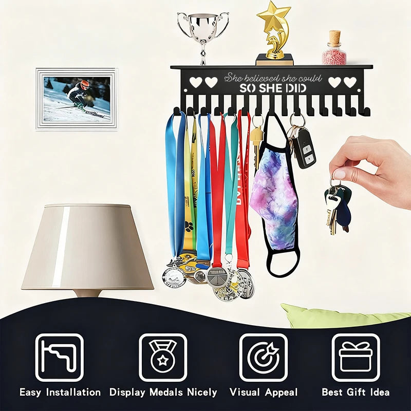 CMMedal Hook Display Rack Wall-mounted Awards Storage Holder Key