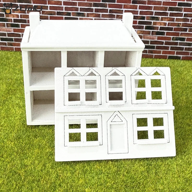▶1:12 Dollhouse Miniatures White Wooden Villa Small House Model Doll House Decor DIY Micro Landscape Ornaments Pretend Play Toys Zpaxo