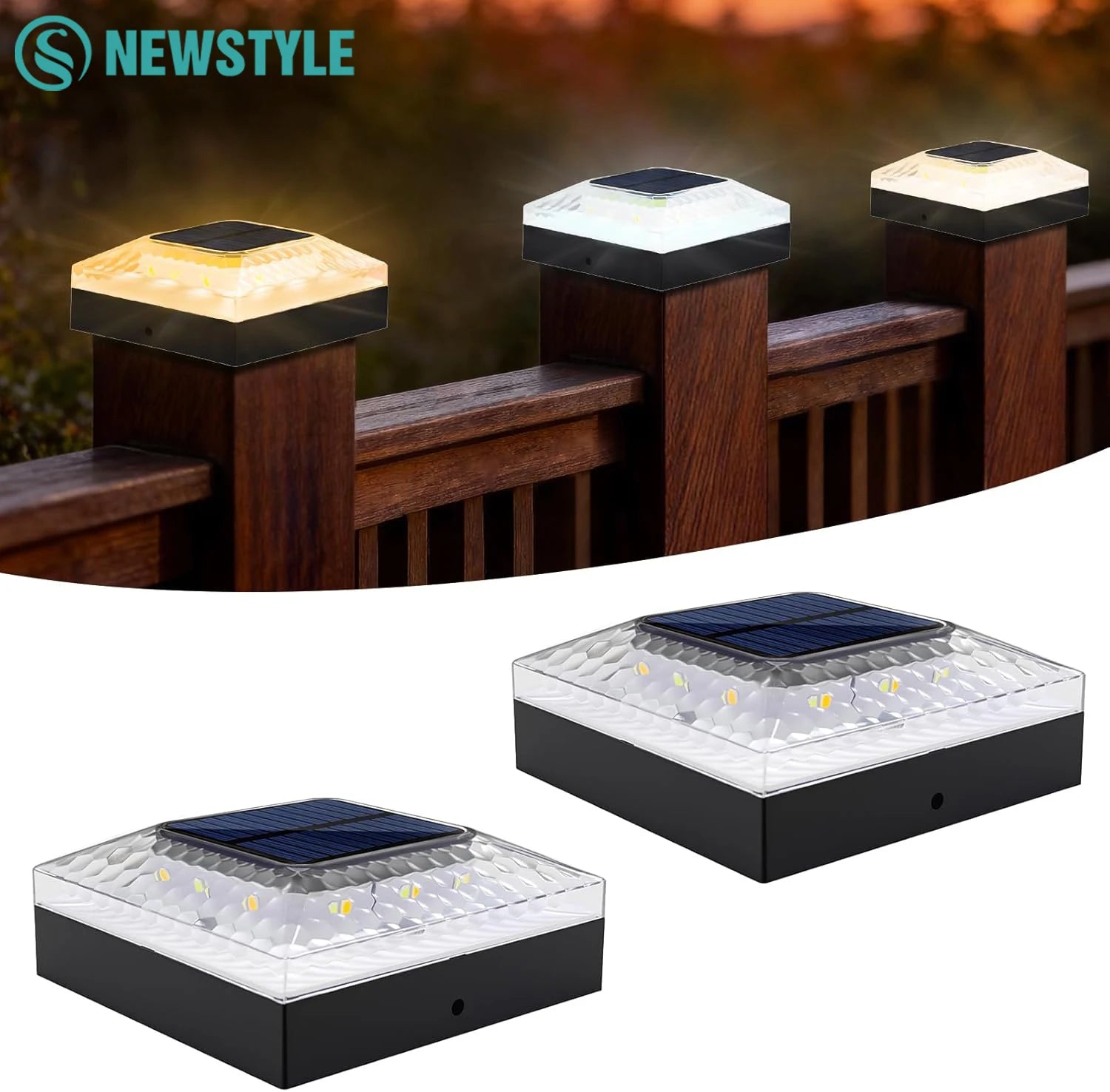 4x4 Post Solar Light 3 Colors Fence Light Solar Powered 2 Brightness Solar Post Cap Light IP65 Waterproof For Wood Post Lighting Zpaxo