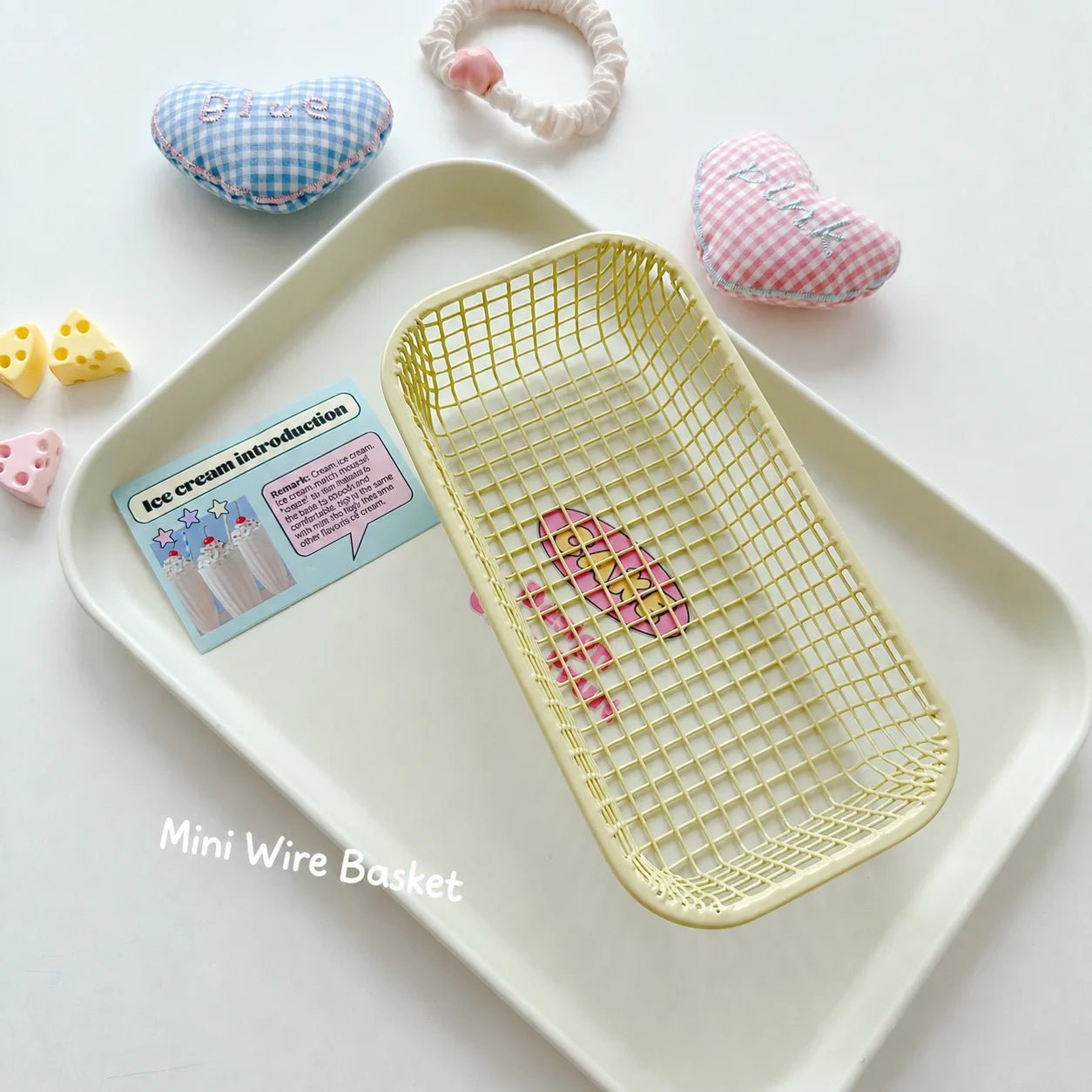 Mini Metal Wire Basket – Desktop Organizer & Home Decor Wire Storage Basket Zpaxo Cream Yellow