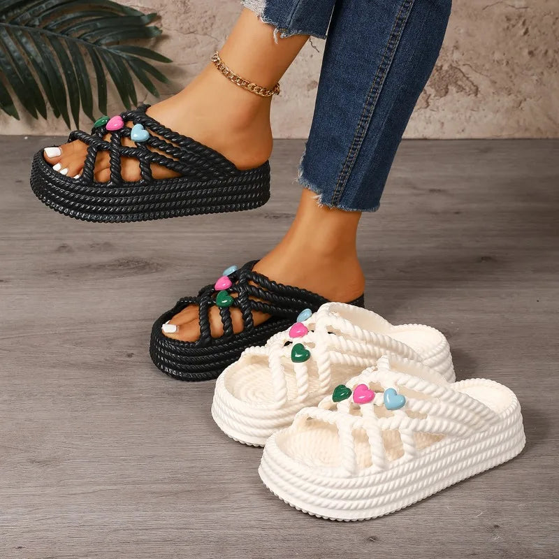 Women's Summer Love Embellishment Weaving Comfortable Lightweight Zpaxo