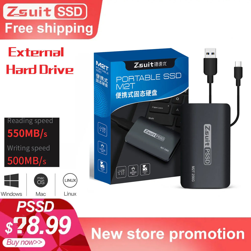 SSD External Hard Drive Portable Solid State Drive 1TB Hard Disk Mobile SSD Type-C USB 3.1 Compatible For PC Laptop Free Shipp Zpaxo