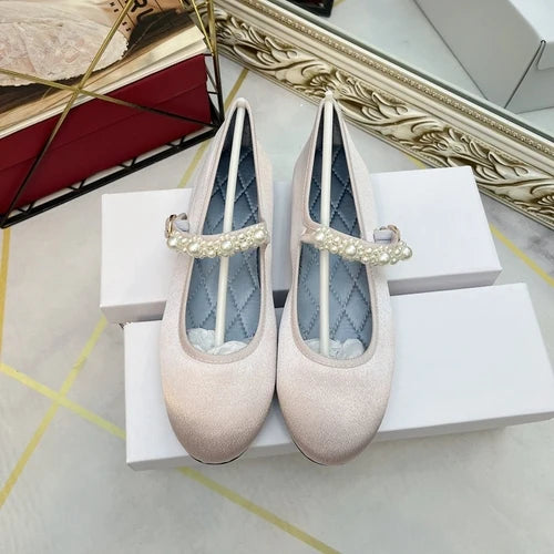 Flat Shoes for Women New Pearl Silk Satin Face Mary Jane Flat Bottom Round Toe Shallow Mouth Breathable Casual Single Shoe Girl Zpaxo Pink 37