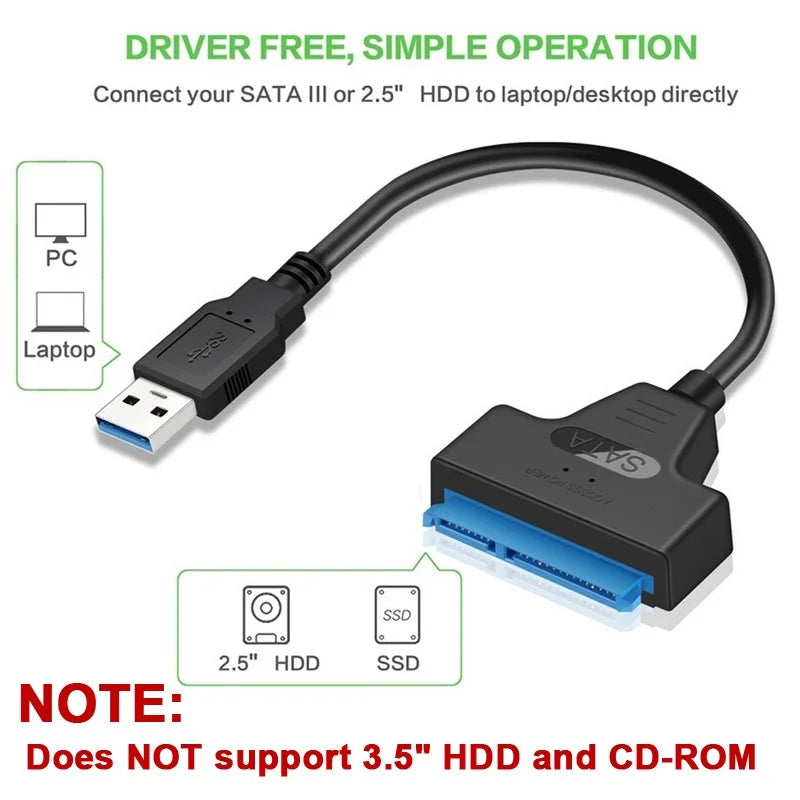 SATA to USB 3.0 / 2.0 Cable Up to 6 Gbps for 2.5 Inch External HDD SSD Hard Drive SATA 3 22 Pin Adapter USB 3.0 to Sata III Cord Zpaxo