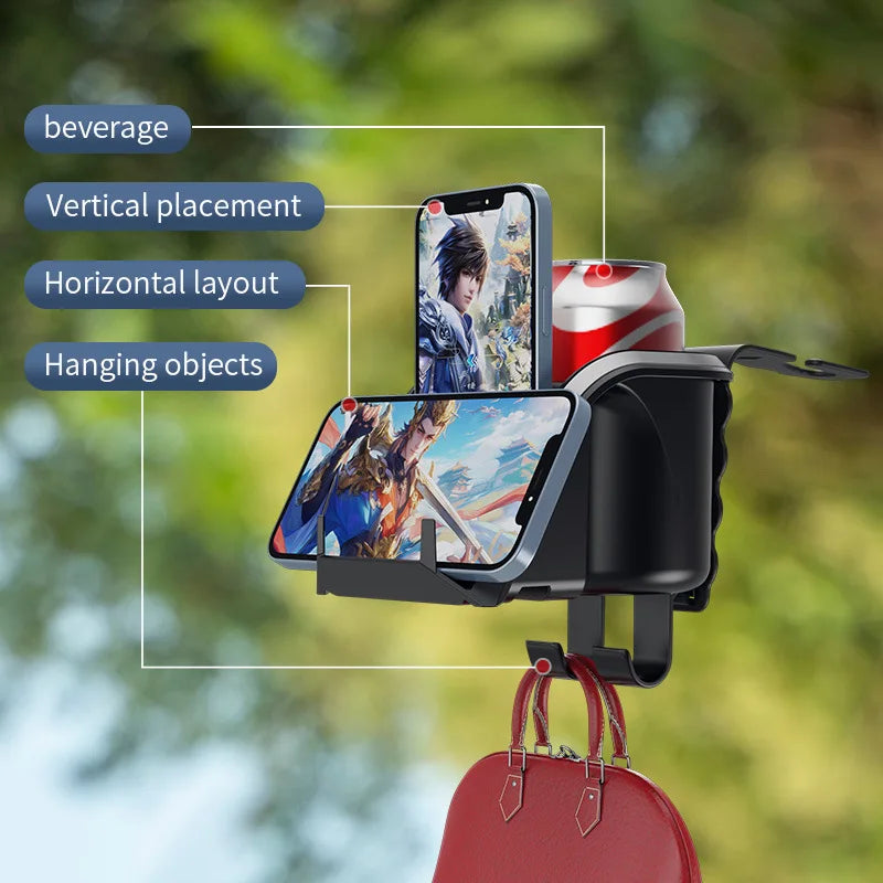Seat Back Organizer Car Phone Holder Water Cup Multi-functional Hook