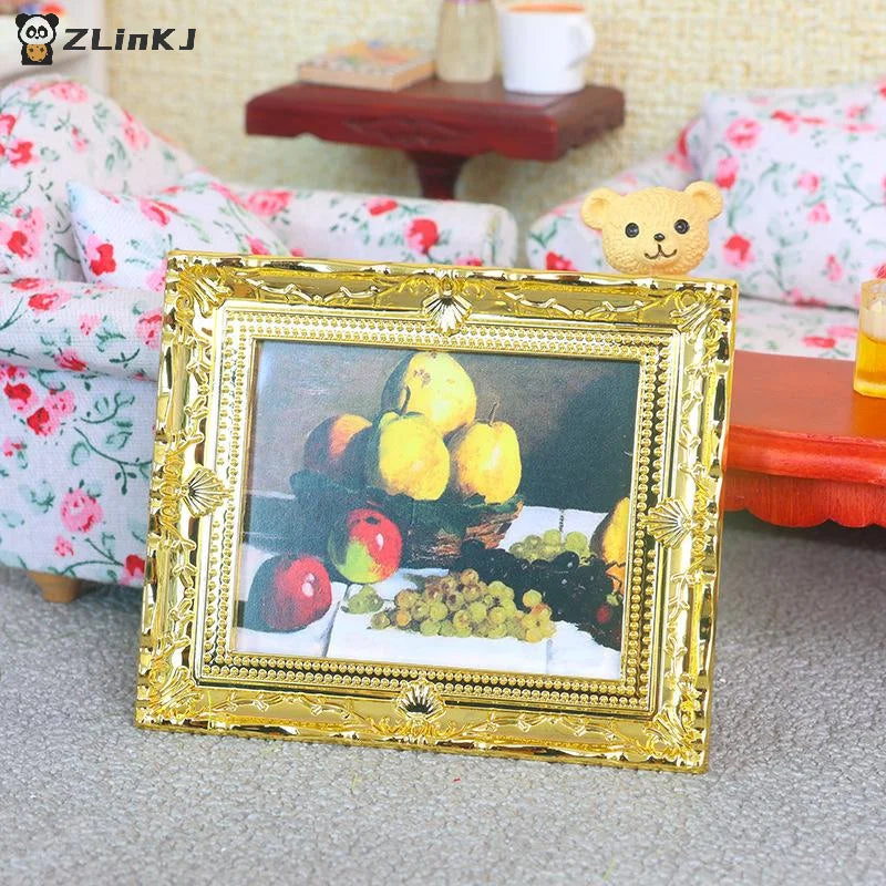 ▶1Pcs Doll House Wall Mural Ornaments 1:12 Scale Dollhouse Oil Painting Vintage Character Landscape Picture Mini Photo Frame Zpaxo