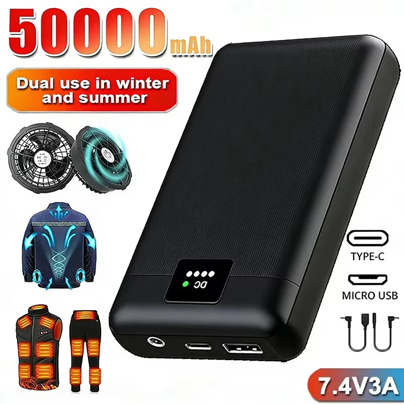 50000mAh PowerBank for Heating Vest Jacket Gloves Heated Auxiliary Battery DC7.4V Portable Powerbank Electric Heating Equipment Zpaxo