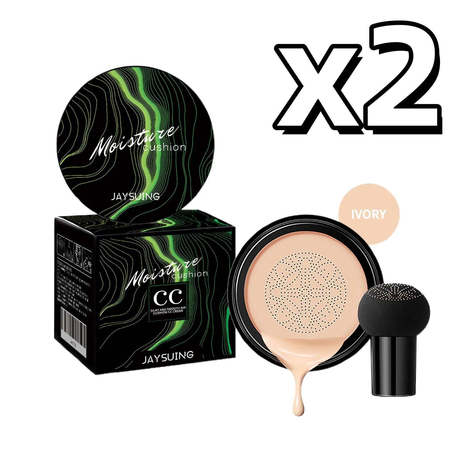 Mushroom Head Air Cushion Concealer – Full Coverage Makeup Air Cushion Concealer Zpaxo Ivory White X 2PCS