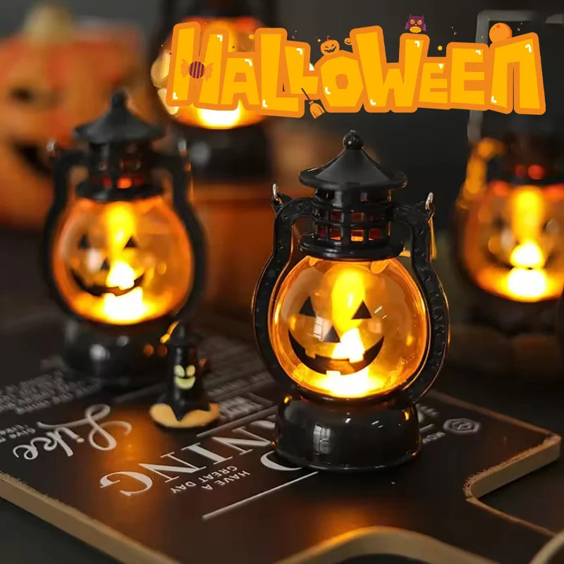 Indoor Glowing Halloween Pumpkin Lantern Eerie LED Light Retro Oil
