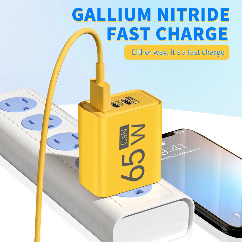65W 3 Port GaN USB Charger Type C Fast Charging Phone Charger Adapter For iPhone Samsung Xiaomi Huawei Quick Charge Wall Charger Zpaxo