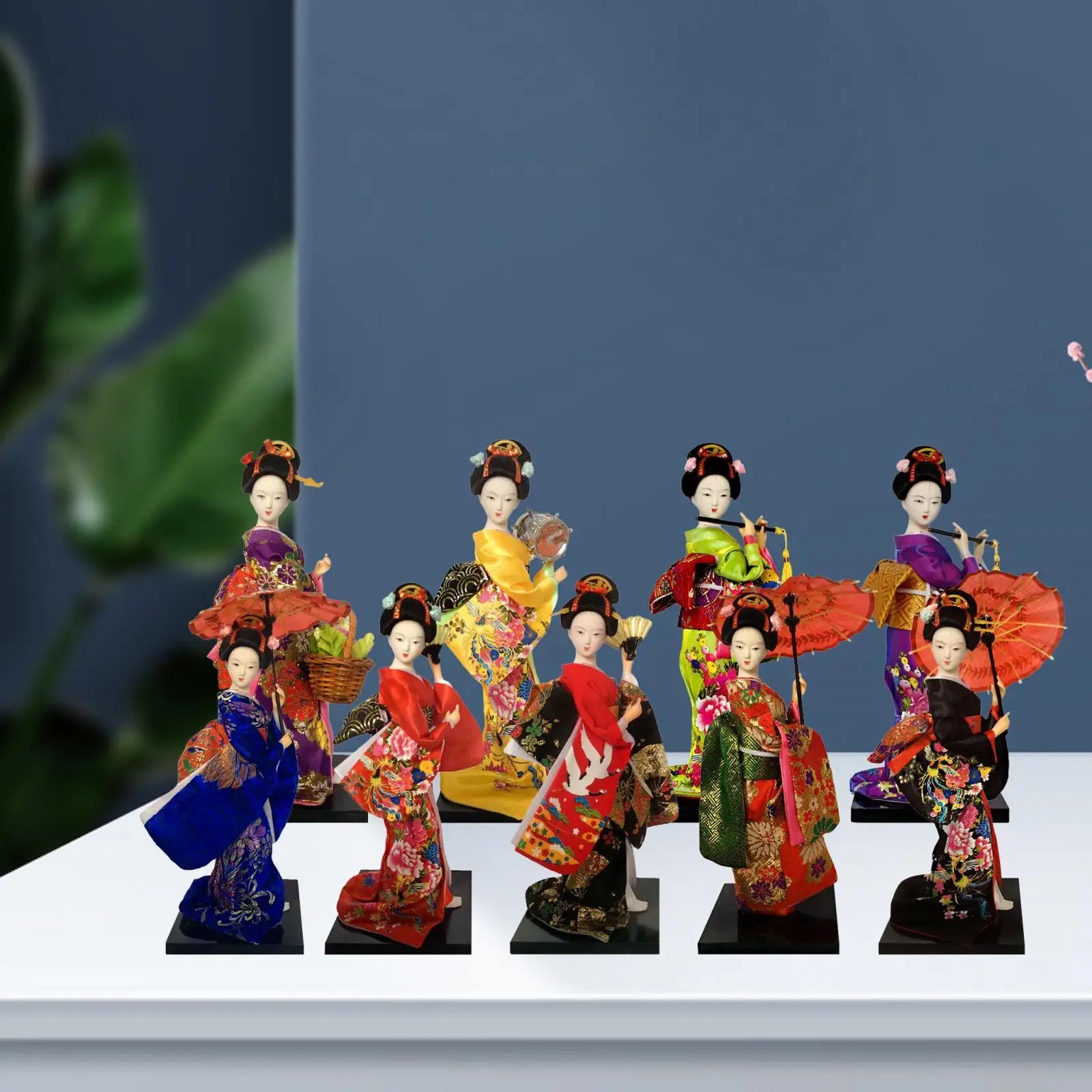 Japanese Geisha 9" Free Standing Oriental Ancient Kabuki Girl Statue Kimono Dolls Ornament for Shelf Table Home Office Decor Zpaxo