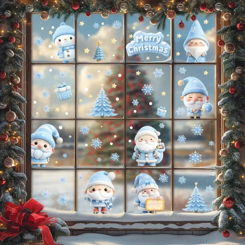 Christmas Window Static Clings – Snowman, Santa & Snowflake Window Static Clings Zpaxo
