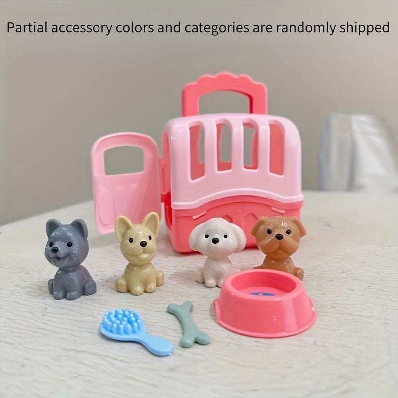 Cute Dog Pet Basket Family Toys Doll Cage Scene Playing Christmas Zpaxo Pink