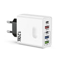 120W 5 Port USB Type C Charger Fast Charging Data Cable USB Phone Charger Adapter for Samsung iPhone Xiaomi Huawei Wall Charger Zpaxo EU White