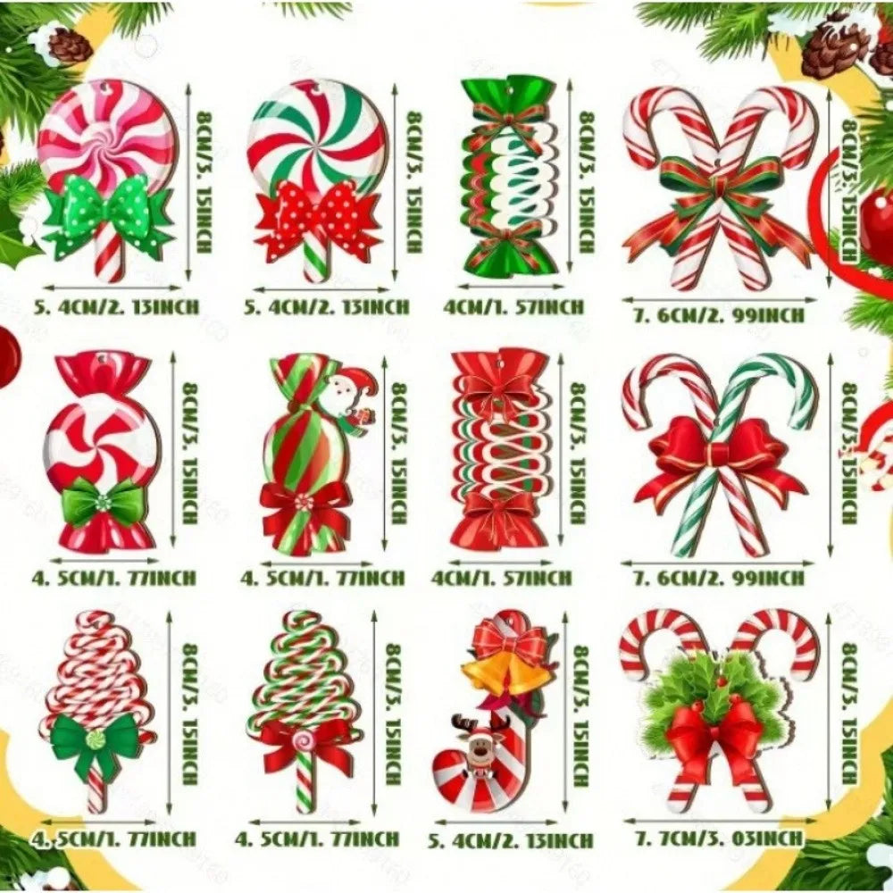Wooden Candy Cane Christmas Ornaments – 12/24-Pack DIY Decor Christmas Ornaments Zpaxo