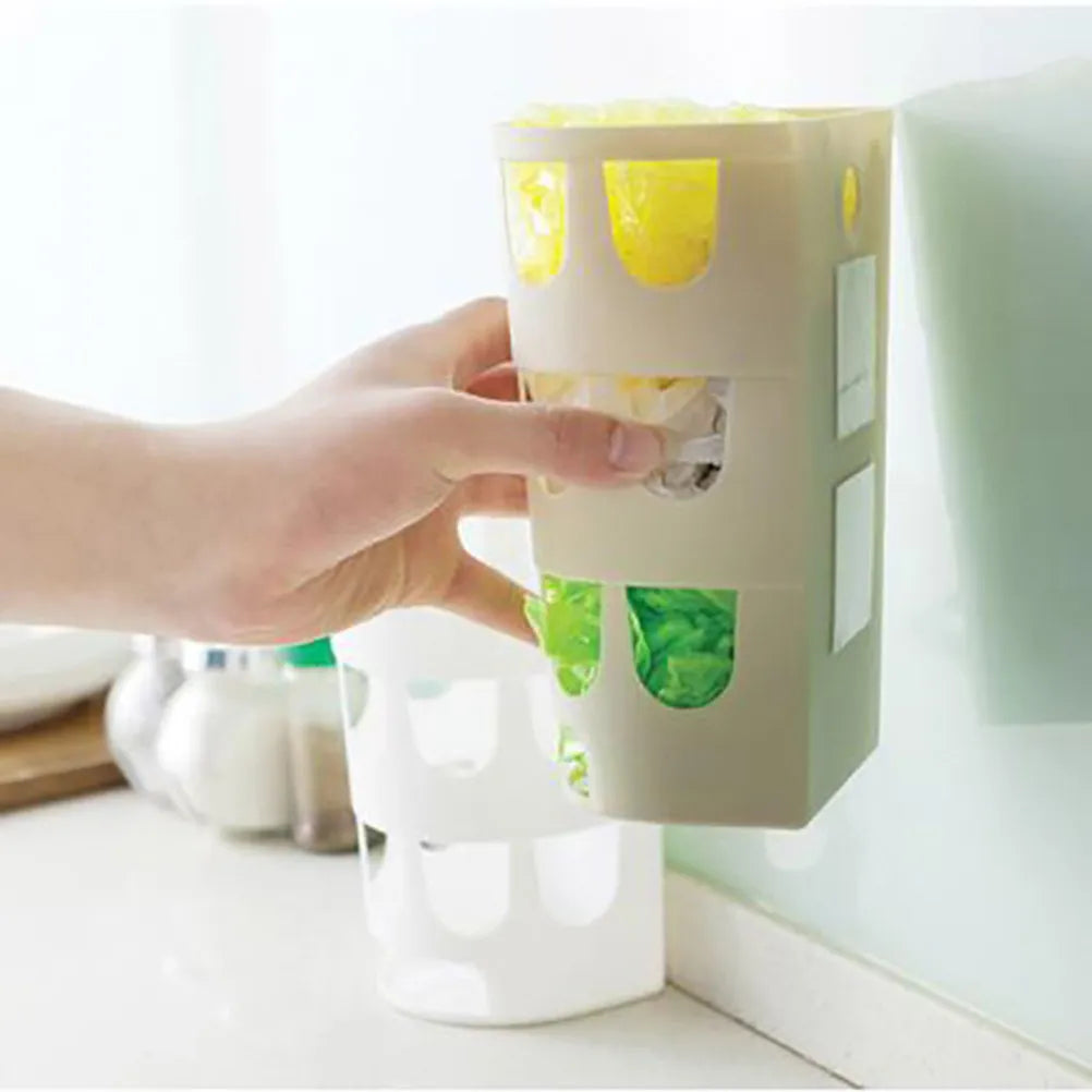 Garbage Bag Storage Box White Wall Mounted Hollow Design Adhesive