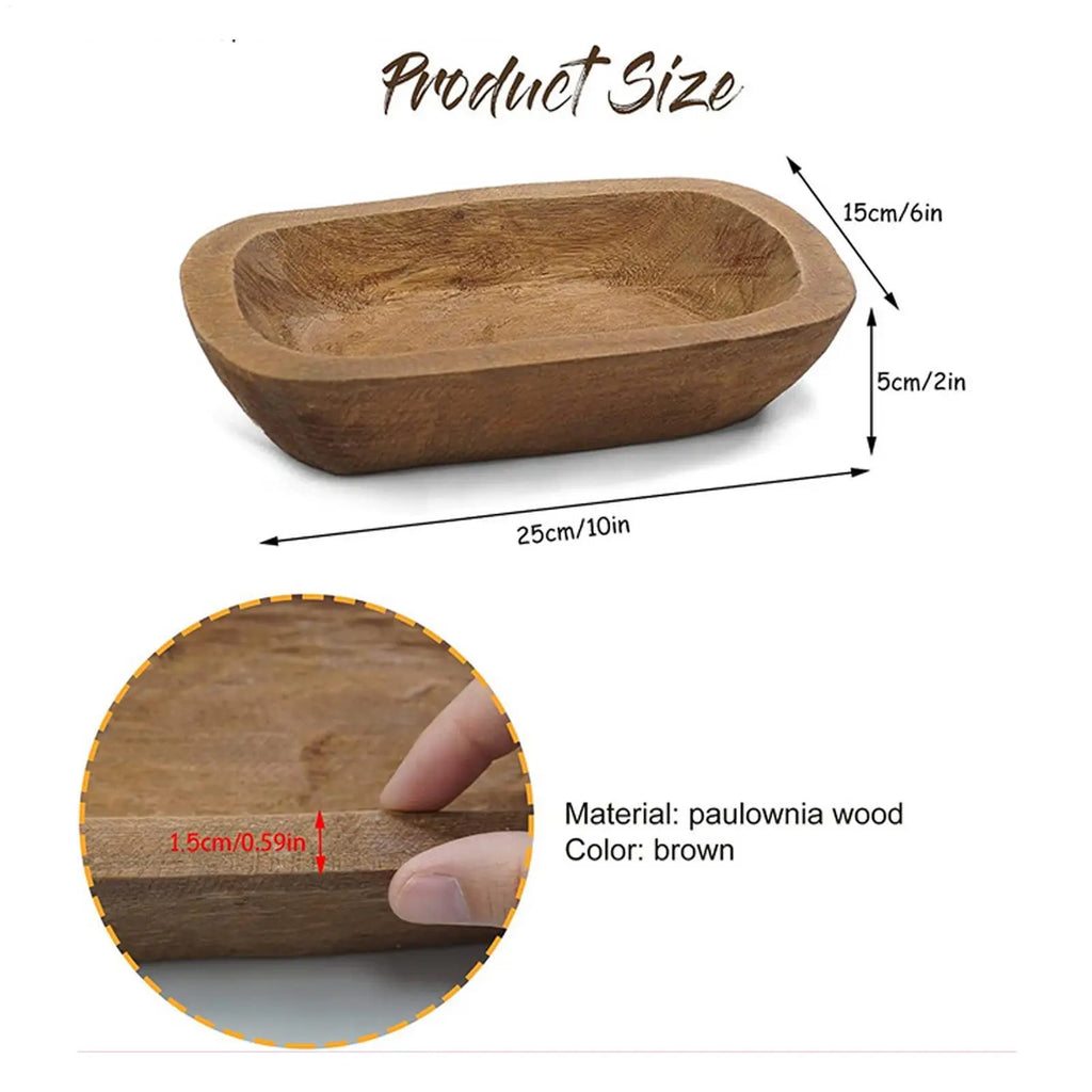Wooden Decorative Bowl Handcrafted Bread Tray Bohemian Rustic Candle