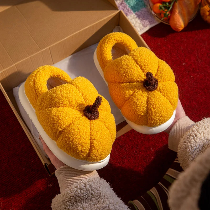 Winter Fashion Cute Fun Creative Pumpkin-shaped Plush Slippers Home