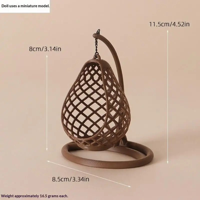 ▶1Pcs DIY Diorama Scene Accessory 1:12 Scale Dollhouse Miniature Hanging Egg Chair Wicker Swing Chair Model Desktop Decor Zpaxo A1
