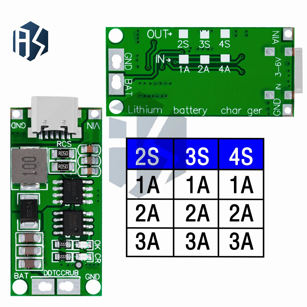 2S/3S/4S 1a 2a 4a LiPo/Li-Ion Boost Charger Module (Type-C Input) – 8.4V/12.6V/16.8V Output for 18650 batteryy Zpaxo