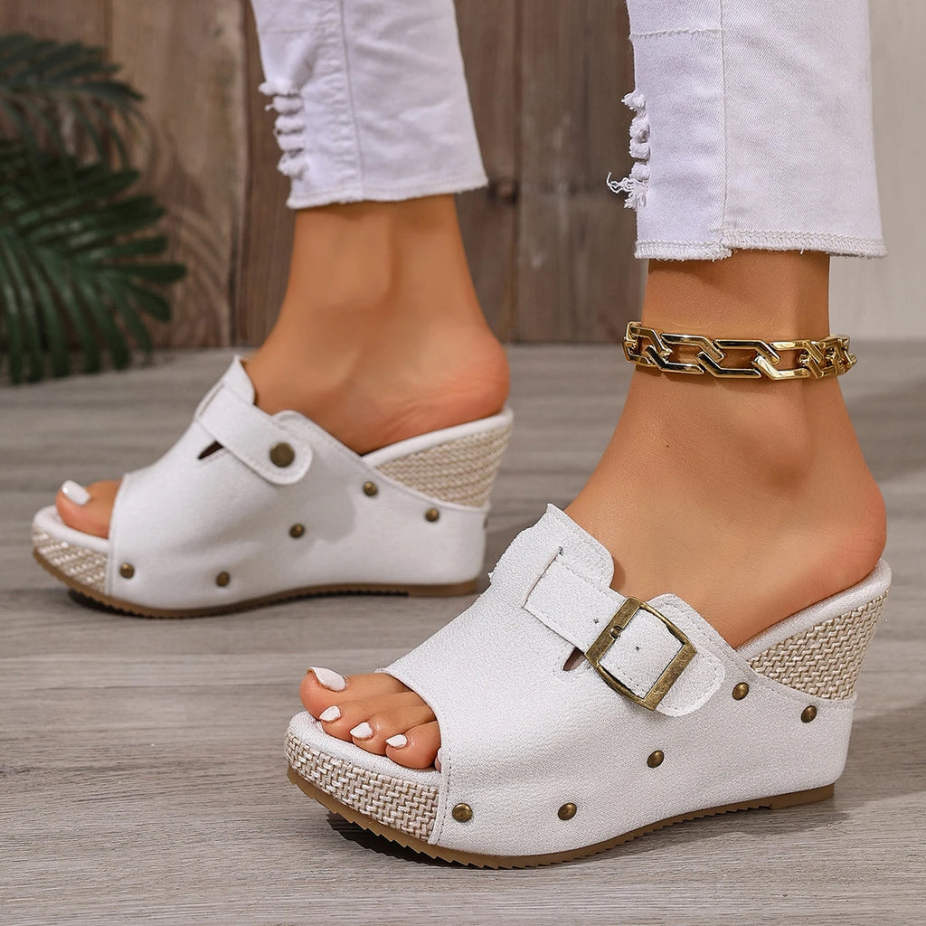 2026 Women Sandals Trend Retro Peep Toe Wedges Shoes Roman Open Zpaxo