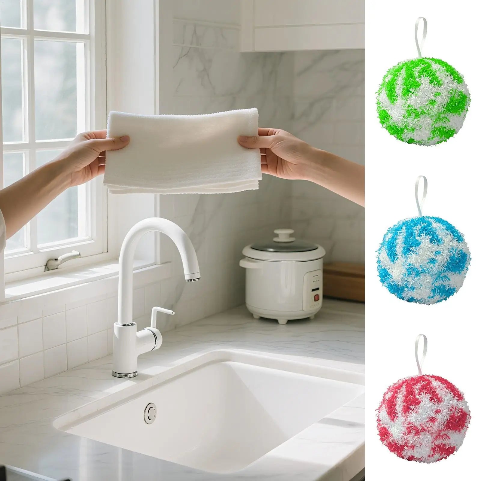 1PC Nano Cleaning Ball for Quick Cleaning Kitchen Stains Colorful Stripes Balls with Hanging Rope Household Cleaning Tools Zpaxo