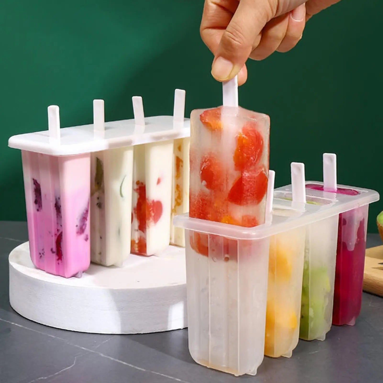 4-Cavity Popsicles Mold With Lid Home Made Homemade Mung Bean Popsicles Homemade Ice Cream Cubes Tray DIY Ice Cream Molds Zpaxo