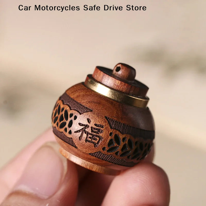 CMWood Hollow Carved Aromatherapy Bottle Mini Vase Pagoda Car Hanging