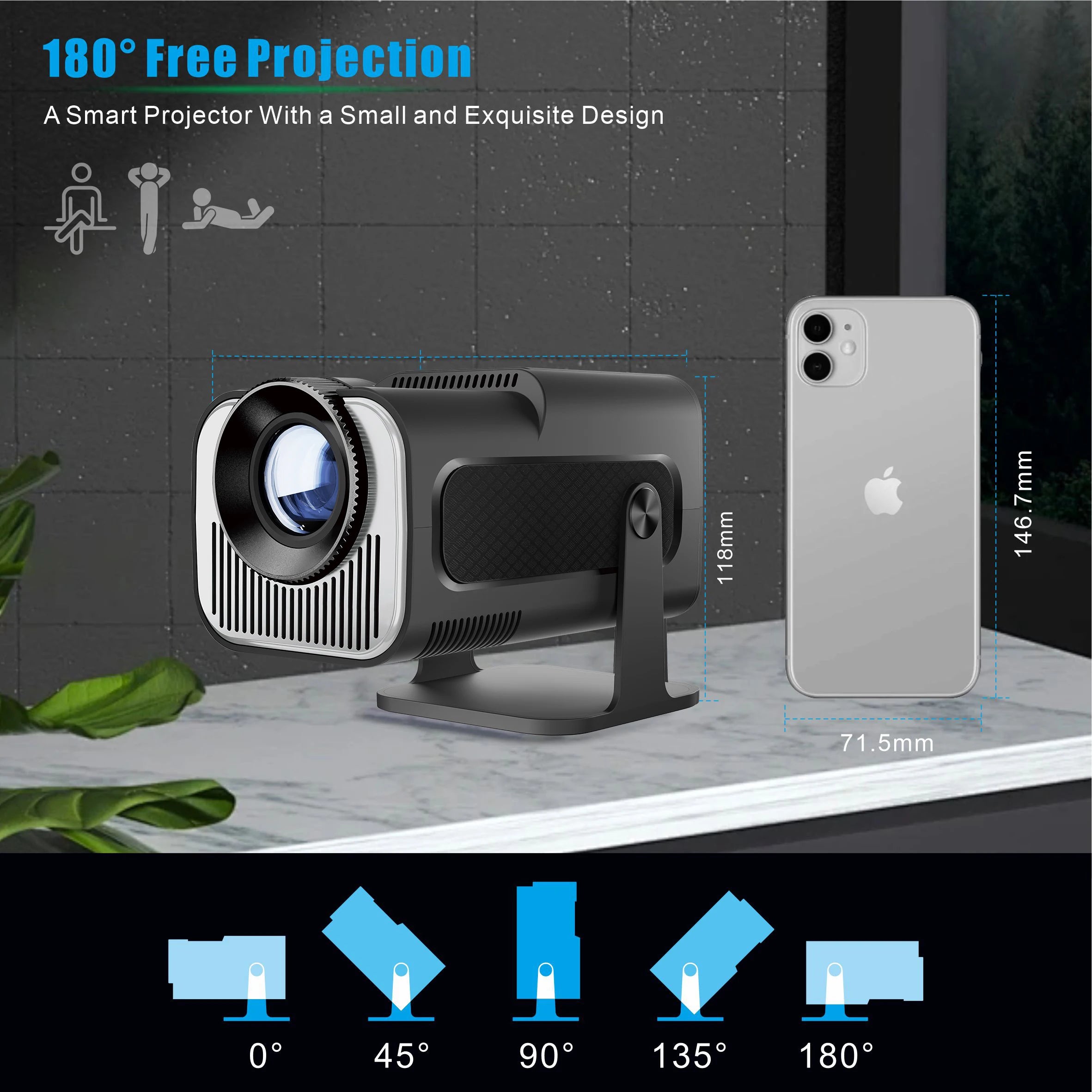 HY320 Mini Projector Android11 H713 Wifi6 320ANSI Native 1280 720P Zpaxo